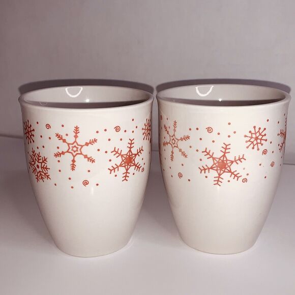 2 Royal Norfolk Winter White with Pink Snowflakes Coffee Mugs Hot Chocolate EUC - Picture 5 of 9